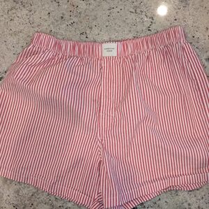 American Eagle Red White Striped Lounge Sleep Shorts Elastic Waist Open Fly L